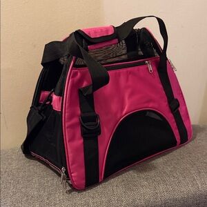 Pink Pet Carrier with Black Accents